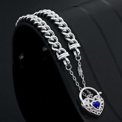 925 Sterling Silver Plated Euro Chain Bracelet with a Dark Blue Filigree Locket - USA Made-3